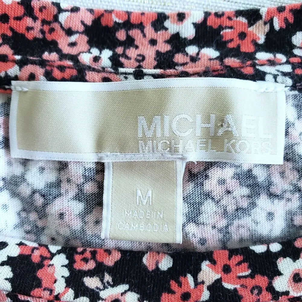 Michael Kors Top Women M Red Pink Ditsy Floral Tie Waist Tee Kawaii Cottagecore